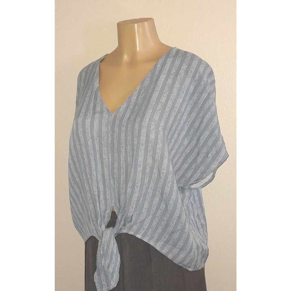 Millibon Blue Striped Blouse Size L 100% Rayon